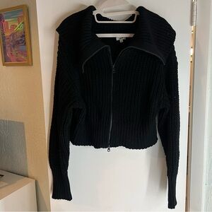 Black Knit Zip-Up Sweater